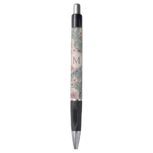 Pretty Pink Roses and Pearl Hearts Monogram Pen