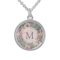 Pretty Pink Roses and Pearl Hearts Monogram Sterling Silver Necklace