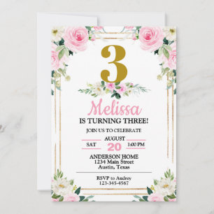 Pretty Pink Roses Any Age Birthday Party Invitation
