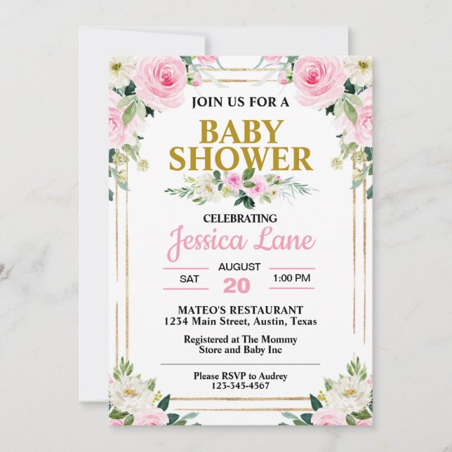Pretty Pink Roses Baby Shower Invitation (Front)