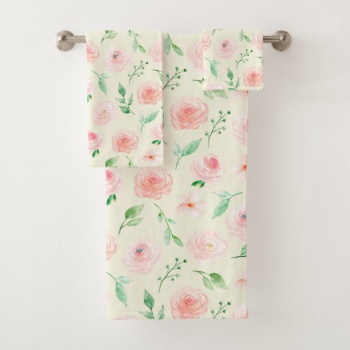 Pretty Pink Roses Bouquet Bath Towel Set