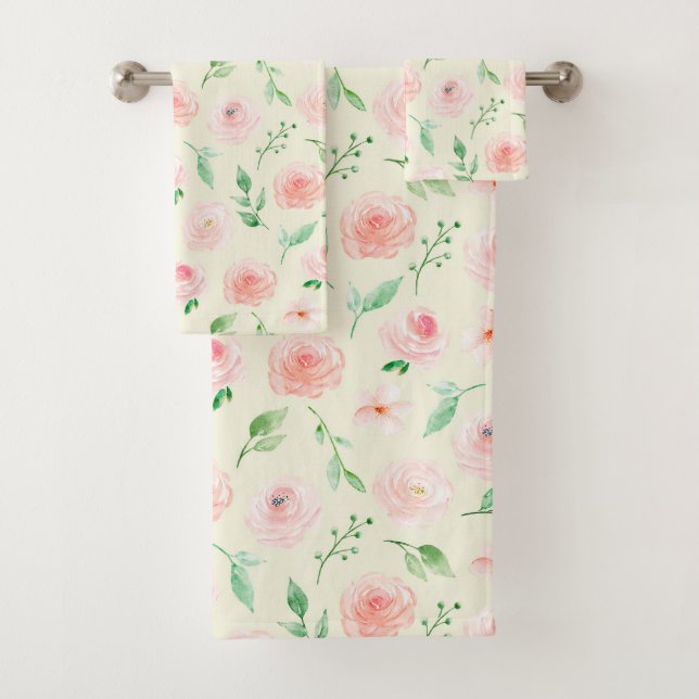 Pretty Pink Roses Bouquet Bath Towel Set (Insitu)