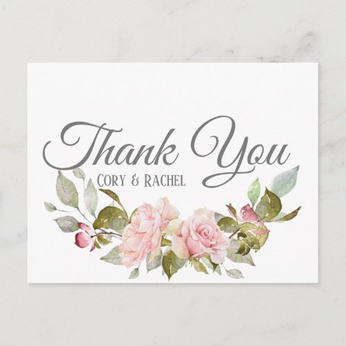 Pretty Pink Roses Bouquet on Thank You Postcard