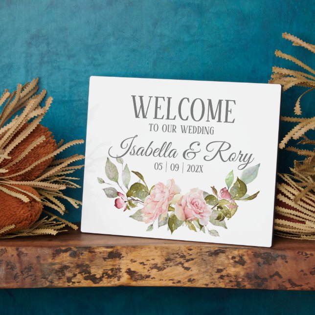 Pretty Pink Roses Bouquet Tabletop Wedding Plaque (Side)