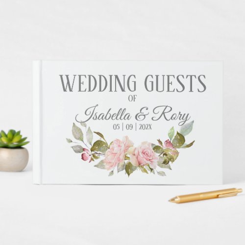Pretty Pink Roses Bouquet Wedding Guest Book