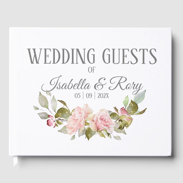 Pretty Pink Roses Bouquet Wedding Guest Book (Front)