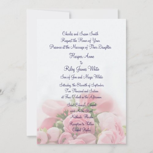 Pretty Pink Roses Bouquet Wedding Invitation