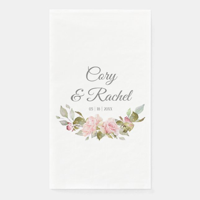 Pretty Pink Roses Bouquet  Wedding  Paper Guest Towels (Front)