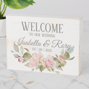 Pretty Pink Roses Bouquet Wedding Wooden Box Sign