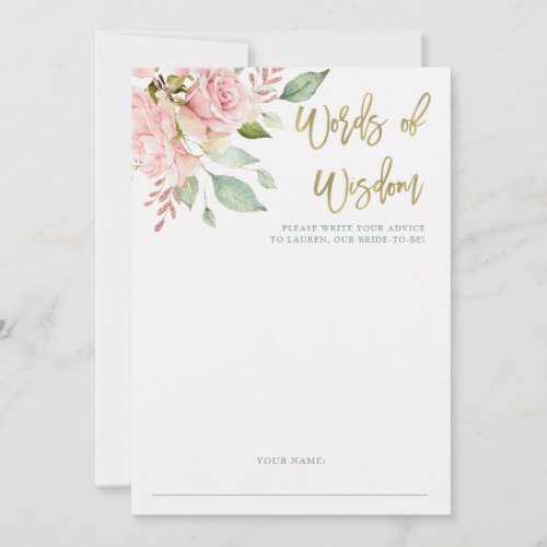 Pretty Pink Roses  Bridal Shower Advice Card