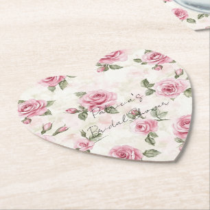 Pretty Pink Roses Bridal Shower Paper Coaster