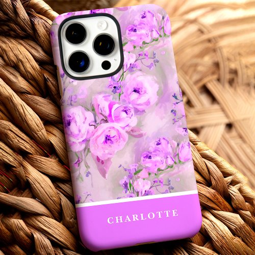 Pretty Pink Roses Custom Name Floral Iphone 16 Pro Max Case