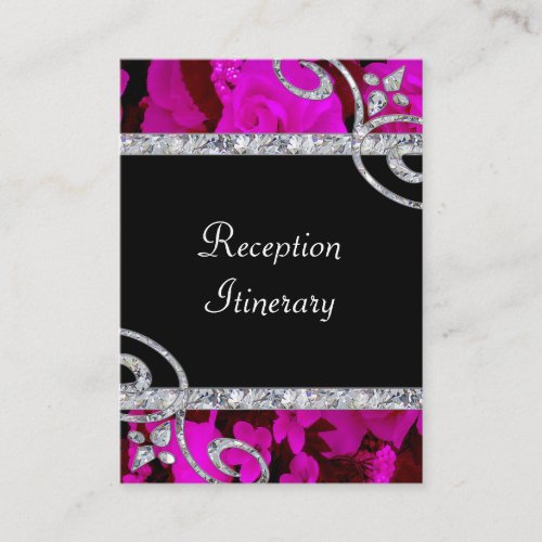 Pretty Pink Roses &amp; Diamond Swirls Wedding Business Card Templates