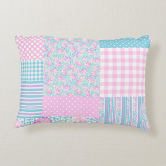 Pretty Pink Roses Faux Patchwork Accent Pillow