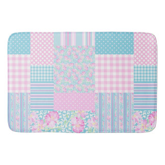 Pretty Pink Roses Faux Patchwork Bath Mat