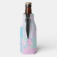 Pretty Pink Roses Faux Patchwork Bottle Cooler