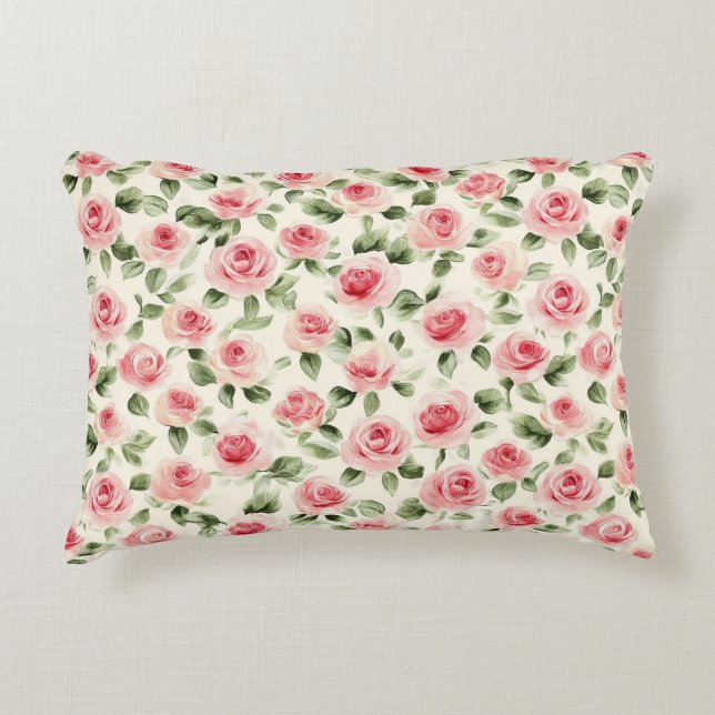 Pretty Pink Roses Floral  Accent Pillow (Front)