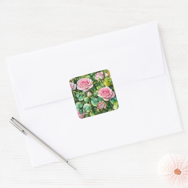 Pretty Pink Roses Floral Art Stickers (Envelope)
