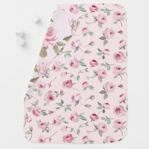 Pretty Pink Roses Floral  Baby Blanket