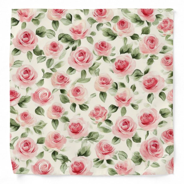 Pretty Pink Roses Floral Bandana (Front)