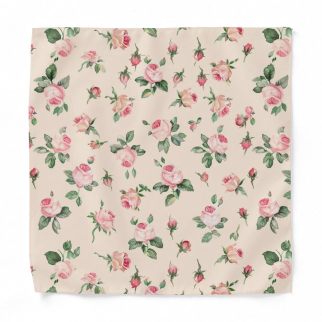 Pretty Pink Roses Floral Bandana (Front)