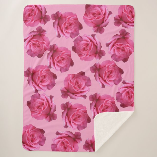 Pretty pink roses floral boho stylish beautiful sherpa blanket (Front)