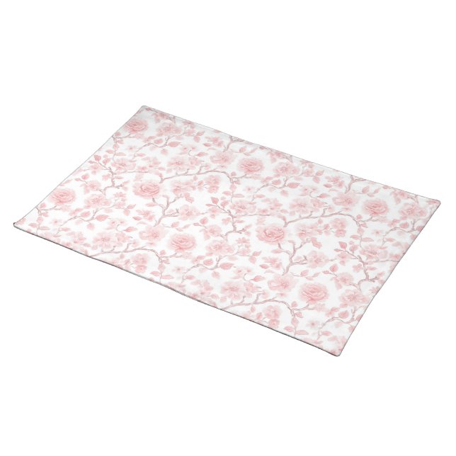 Pretty Pink Roses Floral Bridal Shower Cloth Placemat (On Table)