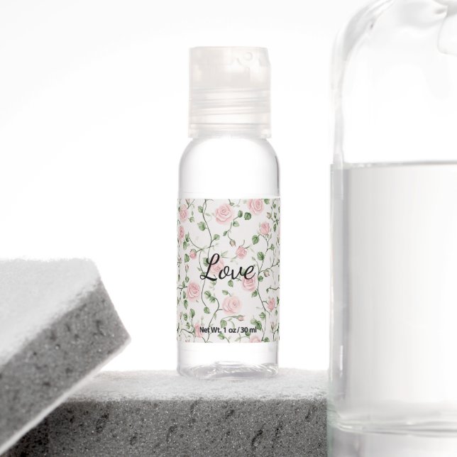 Pretty Pink Roses Floral Bridal Shower Hand Sanitizer (Insitu)