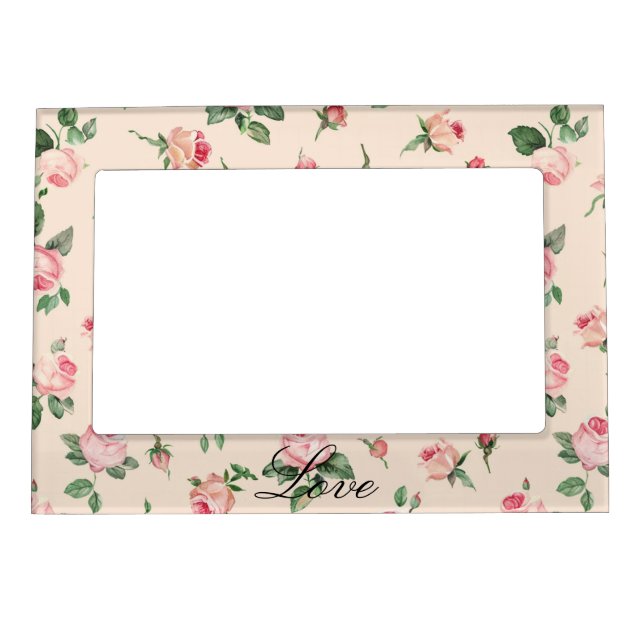 Pretty Pink Roses Floral Bridal Shower Magnetic Frame (Front)
