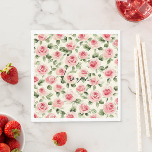 Pretty Pink Roses Floral Bridal Shower Napkins