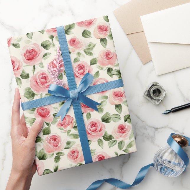 Pretty Pink Roses Floral Bridal Shower Wrapping Paper (Gifting)