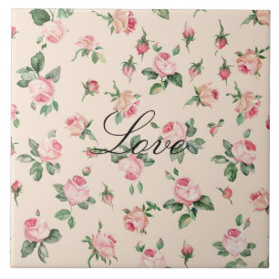 Pretty Pink Roses Floral Ceramic Tile
