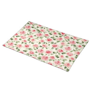 Pretty Pink Roses Floral  Cloth Placemat