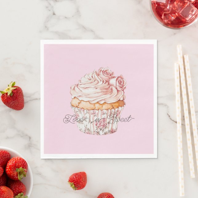 Pretty Pink Roses Floral Cupcake Bridal Shower Napkins (Insitu)