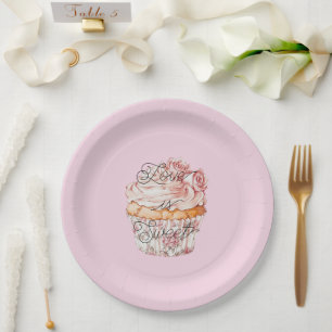 Pretty Pink Roses Floral Cupcake Bridal Shower Paper Plates