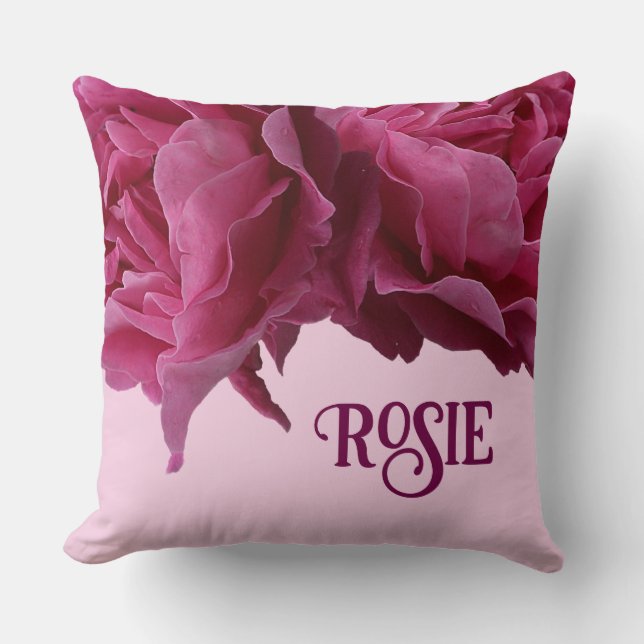 Pretty pink roses floral cute floral boho cute  throw pillow (Front)