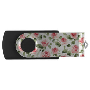 Pretty Pink Roses Floral Flash Drive