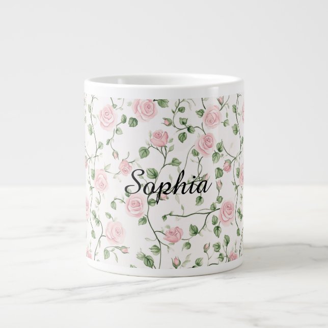 Pretty Pink Roses Floral   Giant Coffee Mug (Front)