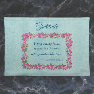 Pretty Pink Roses Floral Gratitude Quote Cloth Placemat