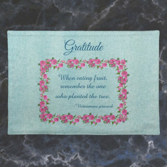 Pretty Pink Roses Floral Gratitude Quote Cloth Placemat (Creator Uploaded)