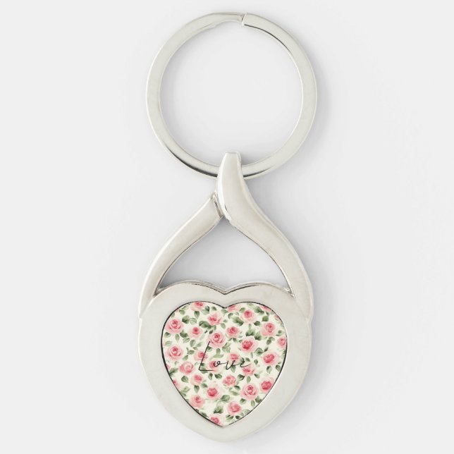 Pretty Pink Roses Floral Keychain (Front)