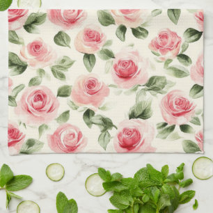 Pretty Pink Roses Floral Kitchen Towel