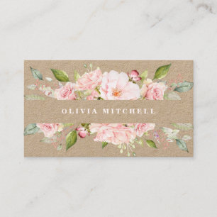 Pretty Pink Roses Floral Kraft Business Card