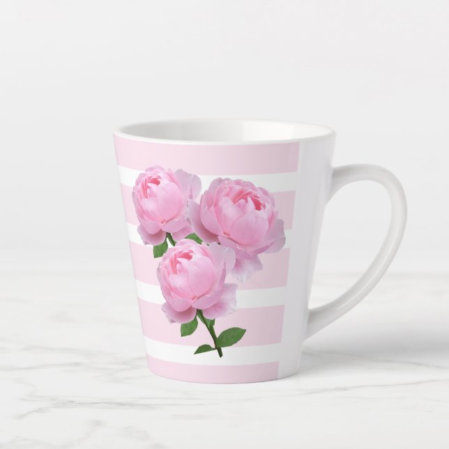 Pretty Pink Roses Floral Latte Mug (Right)