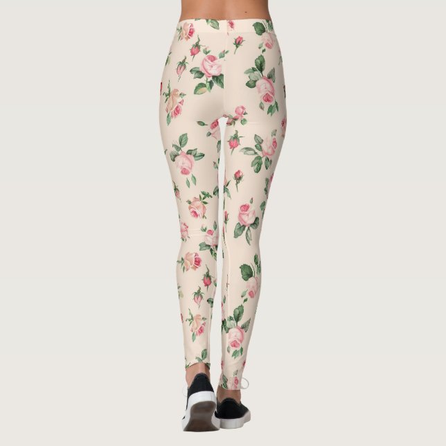 Pretty Pink Roses Floral Leggings (Back)