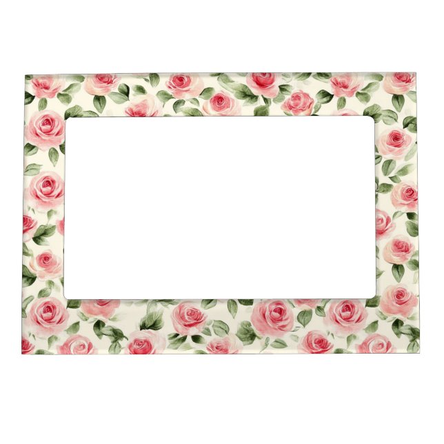 Pretty Pink Roses Floral  Magnetic Frame (Front)