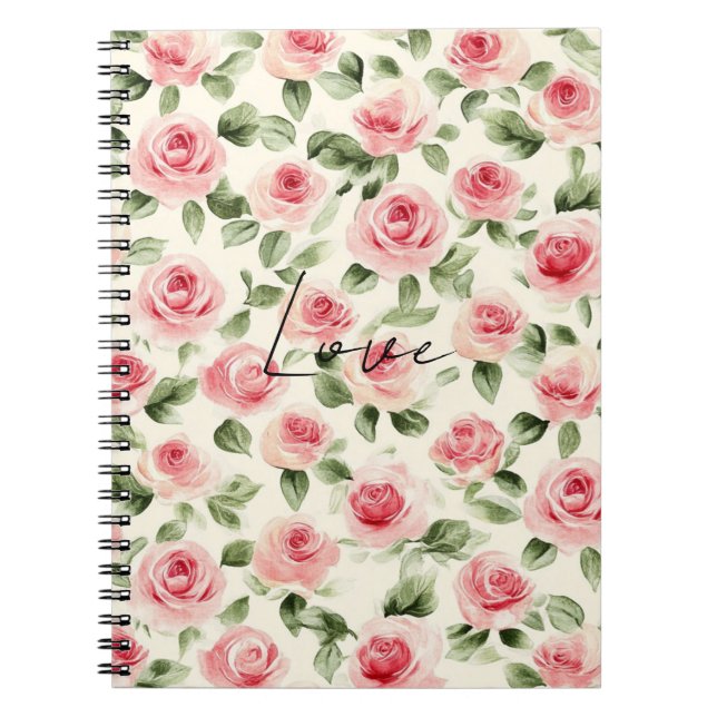 Pretty Pink Roses Floral Notebook (Front)