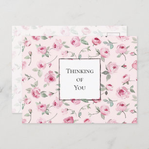 Pretty Pink Roses Floral Thinking of you Postcard