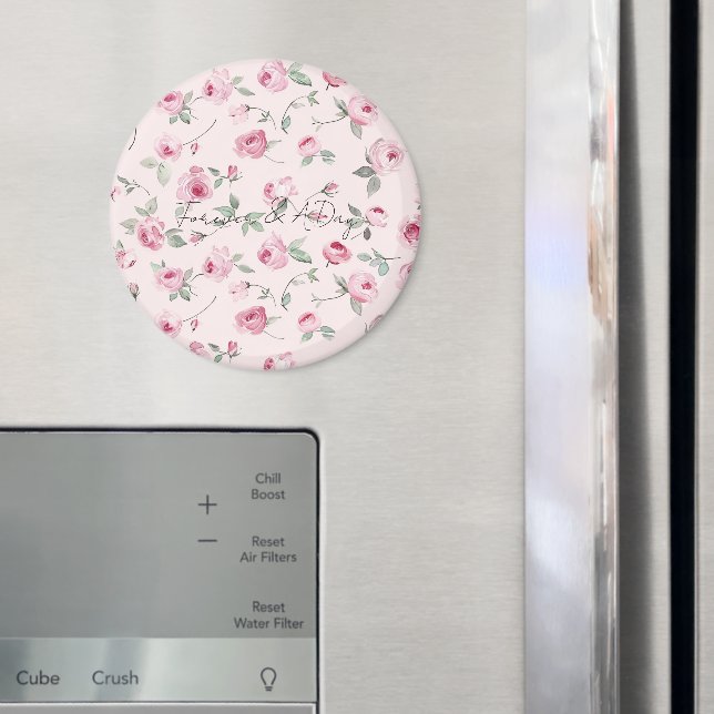 Pretty Pink Roses Floral Wedding   Magnet (In Situ (Fridge))