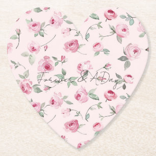 Pretty Pink Roses Floral Wedding   Paper Coaster